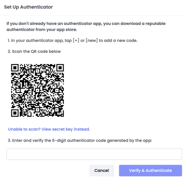 Set up login to require authenticator code